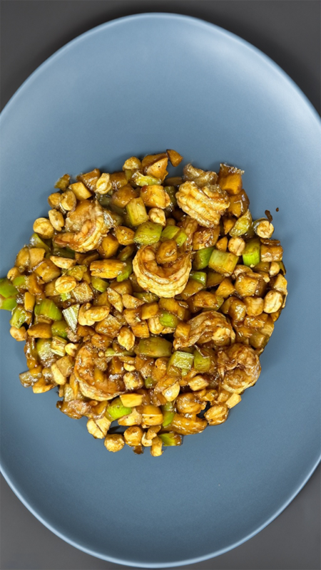 Kung Pao Shrimp: A Harmony of Crunchy Bamboo, Chestnut & Celery!